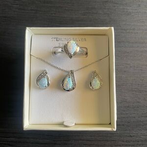 Elegant Silver Opal Jewelry Set